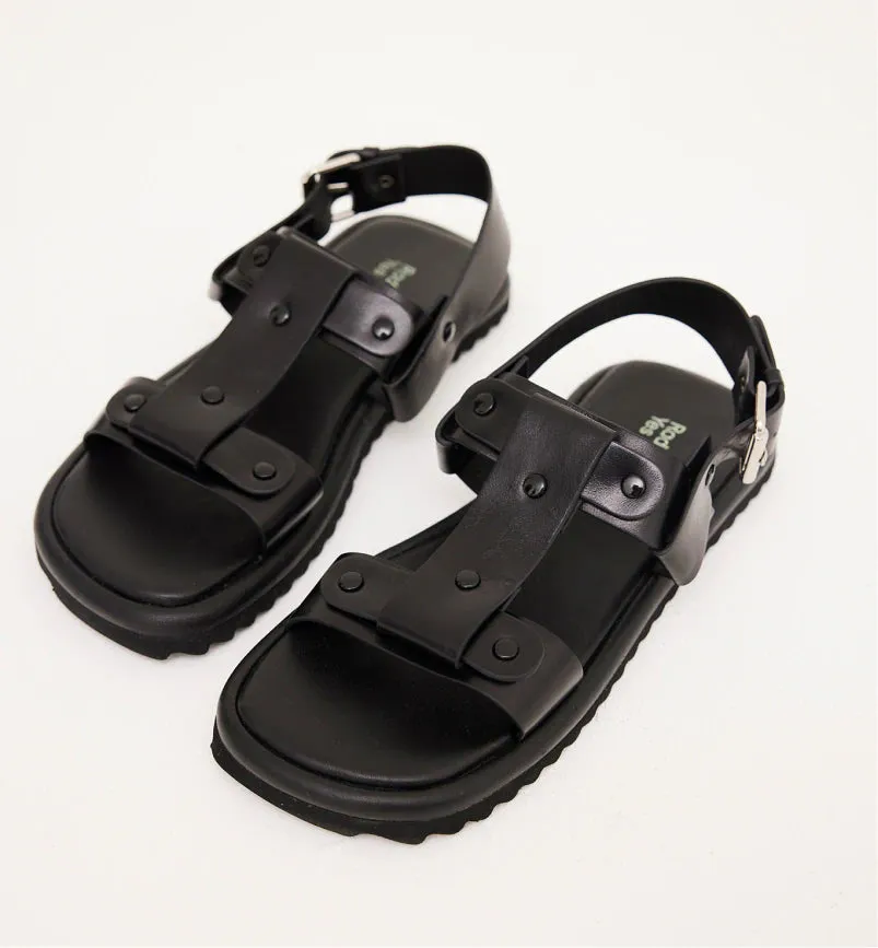 Juno Black Leather T-Bar Sandal