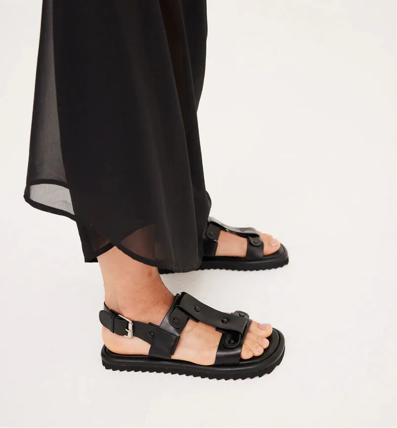 Juno Black Leather T-Bar Sandal