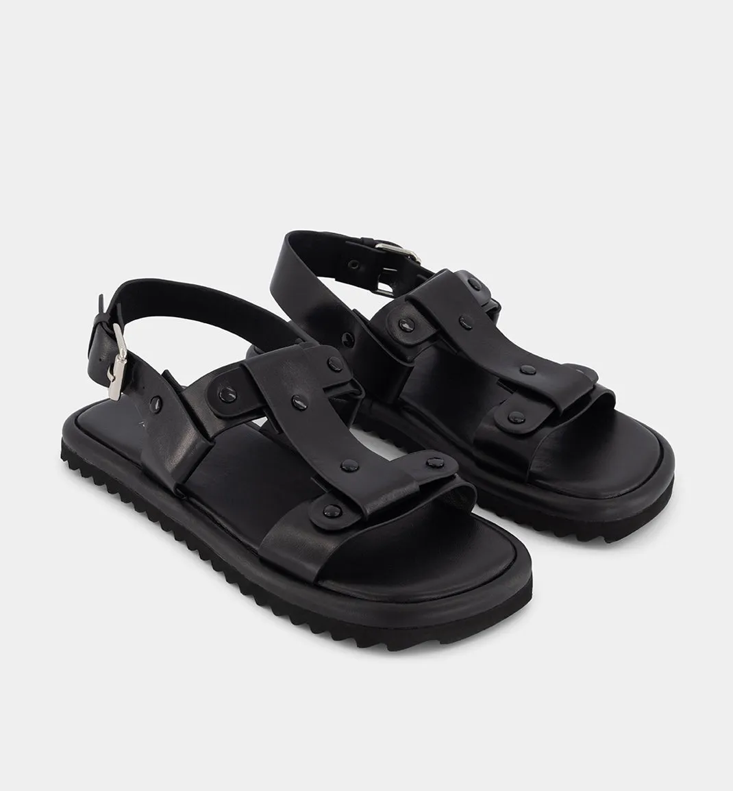 Juno Black Leather T-Bar Sandal