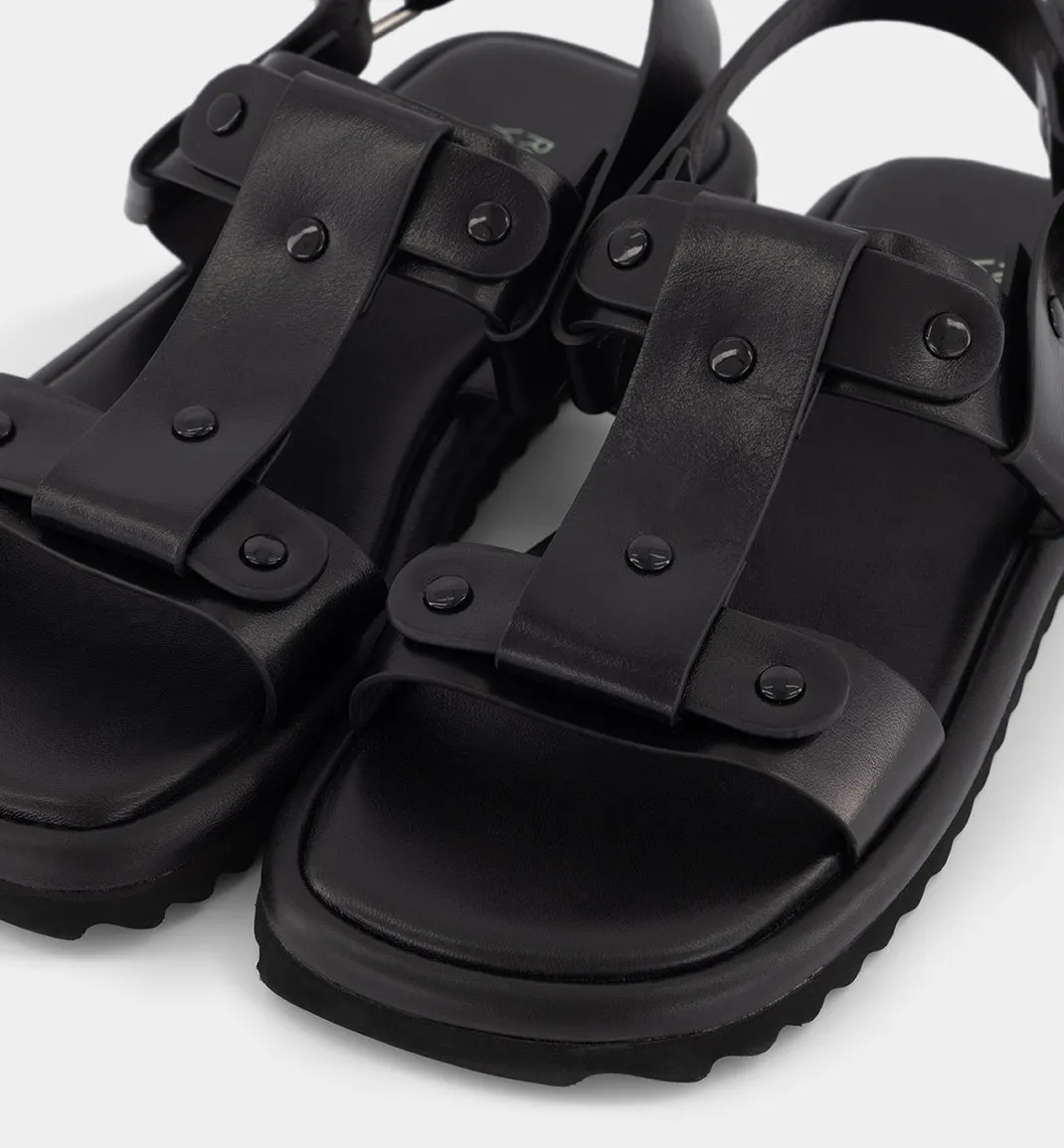 Juno Black Leather T-Bar Sandal