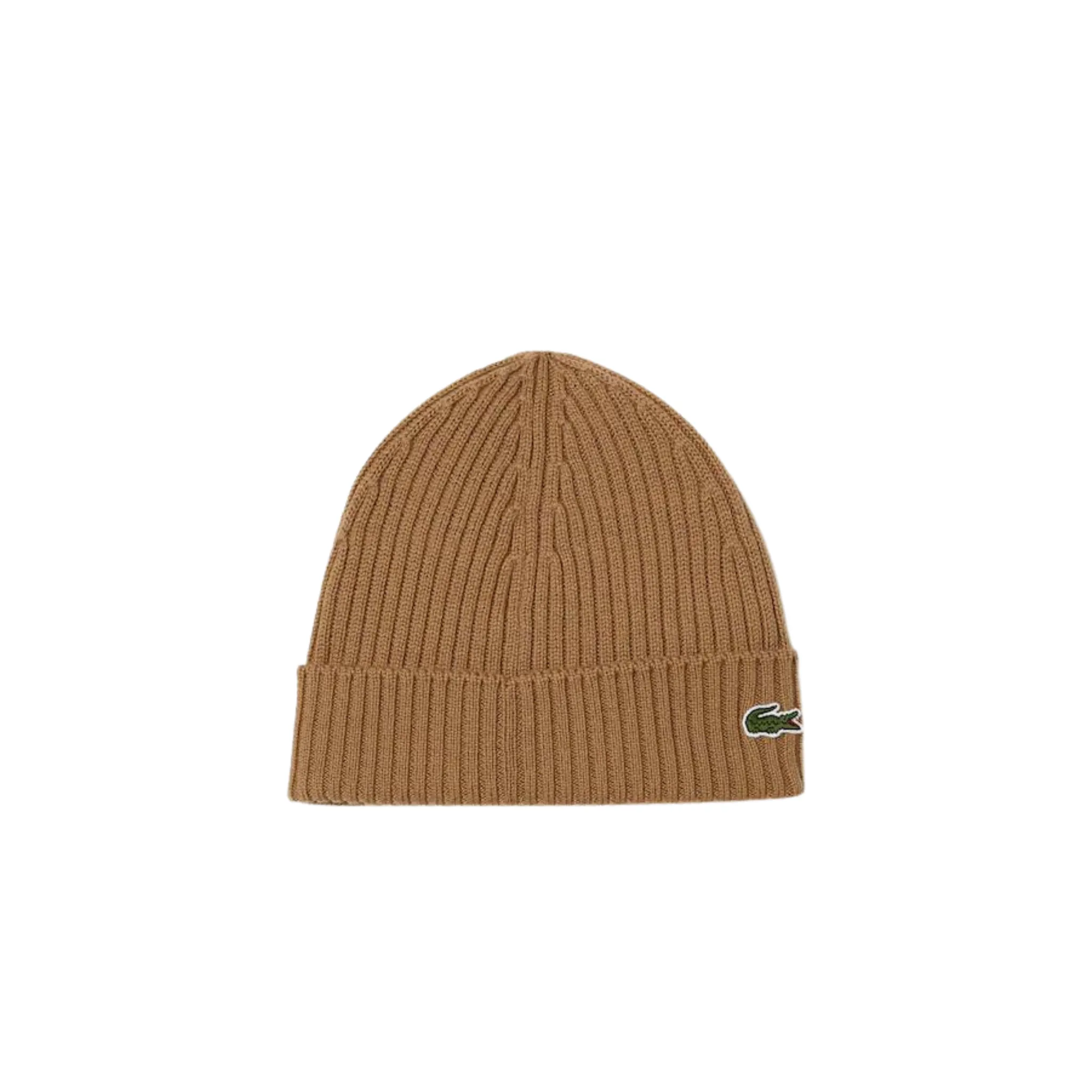 Lacoste Unisex Ribbed Wool Beanie (Brown)