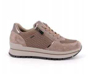 Ladies IGI & Co Platform Sneakers - Taupe Combo, Lace Up Trainers with Zip