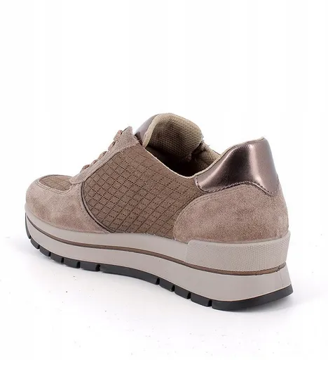 Ladies IGI & Co Platform Sneakers - Taupe Combo, Lace Up Trainers with Zip