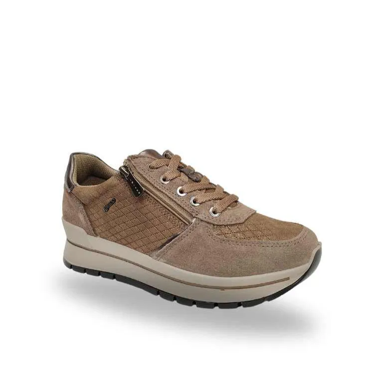 Ladies IGI & Co Platform Sneakers - Taupe Combo, Lace Up Trainers with Zip