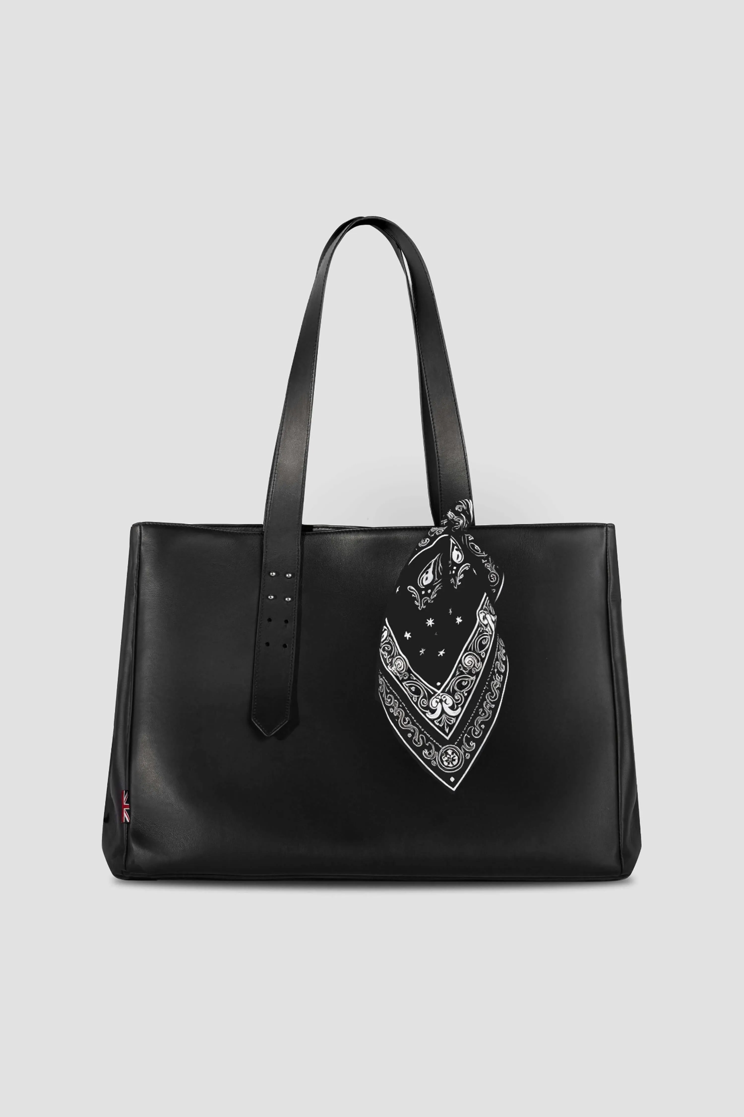 Leather Tote Bag: BLACK BANDANA