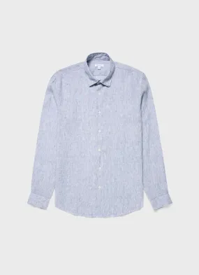 Linen Shirt, White/Navy Micro Stripe - Men's Linen Shirt