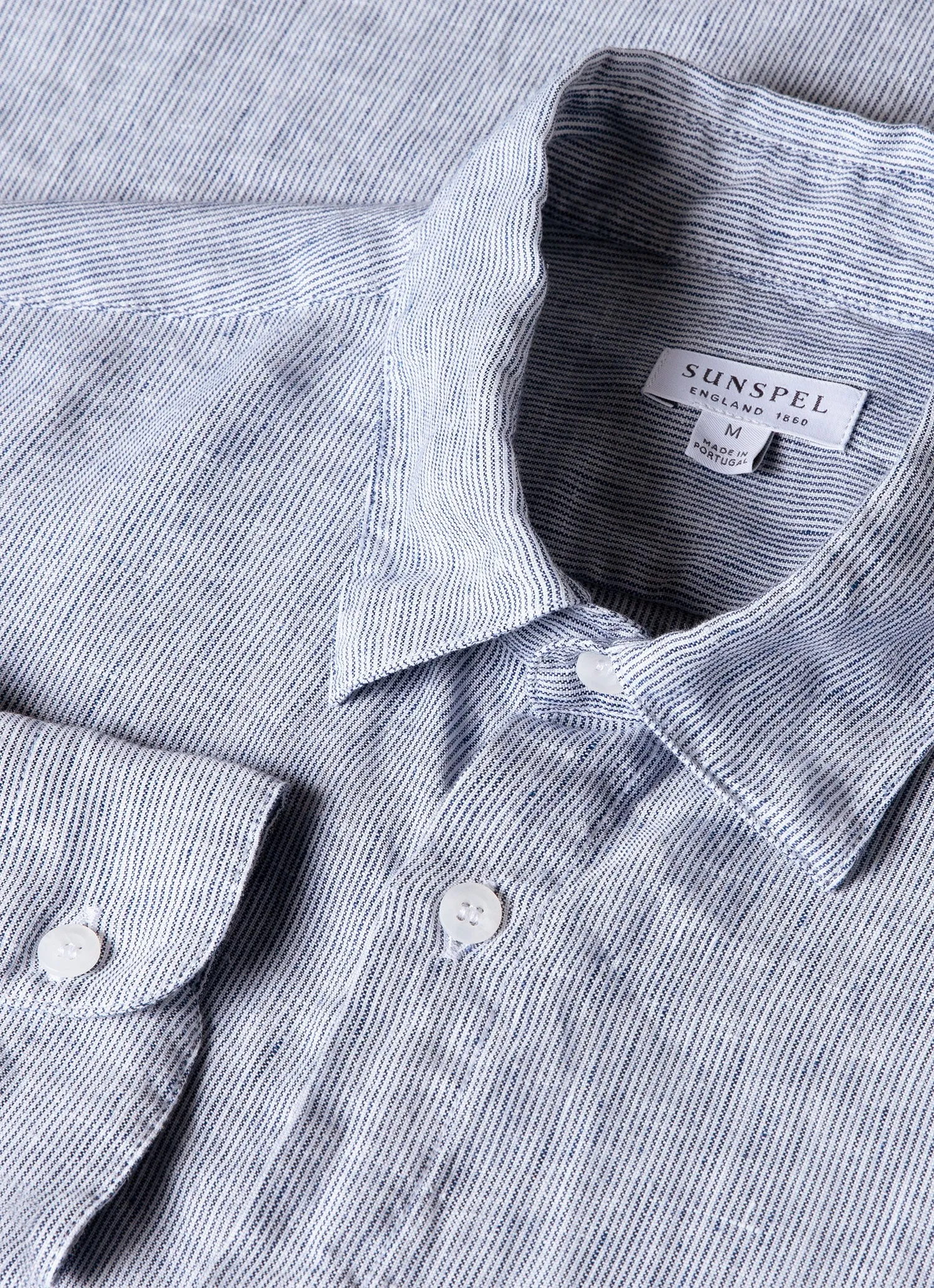 Linen Shirt, White/Navy Micro Stripe - Men's Linen Shirt