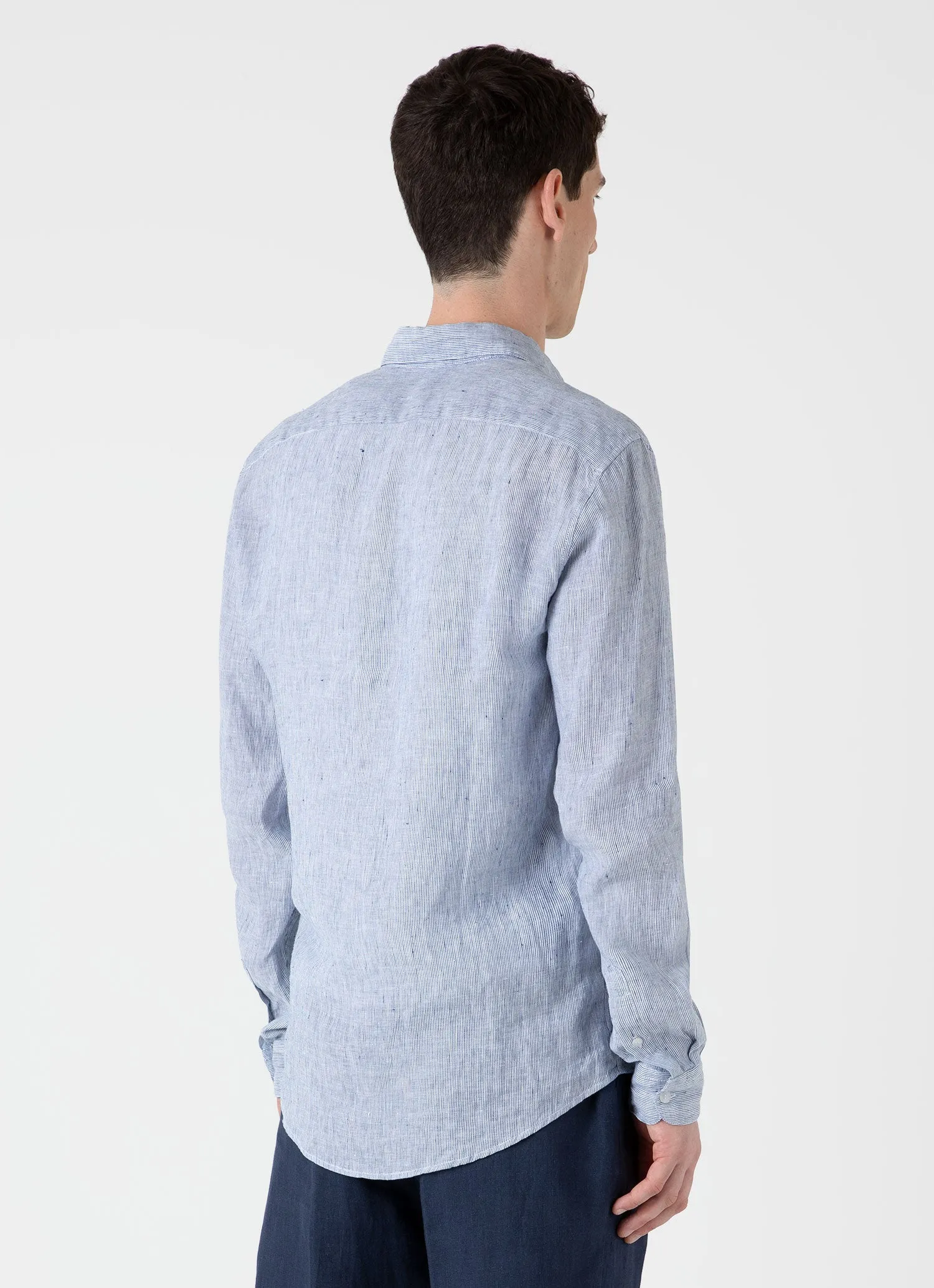 Linen Shirt, White/Navy Micro Stripe - Men's Linen Shirt