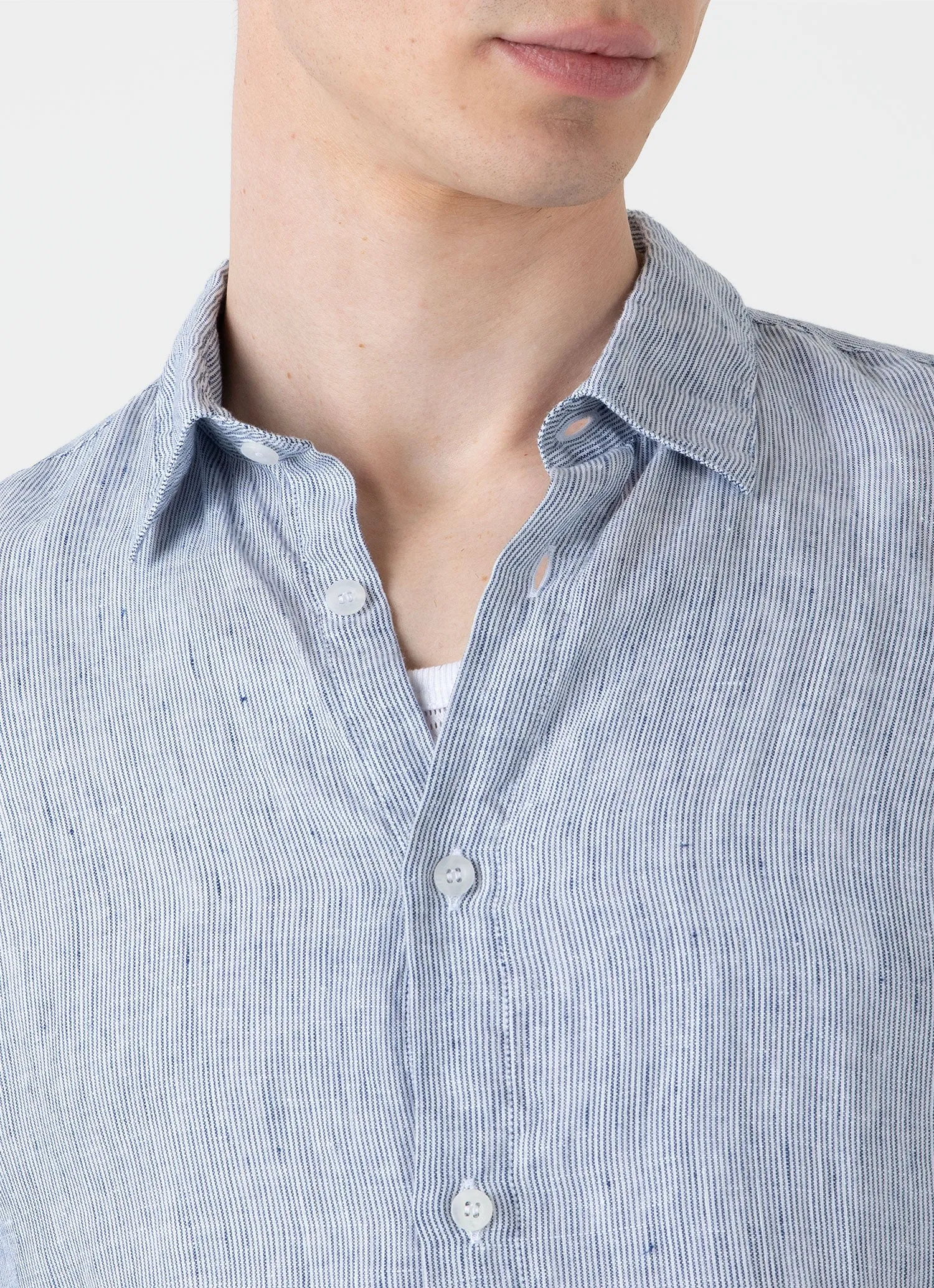 Linen Shirt, White/Navy Micro Stripe - Men's Linen Shirt