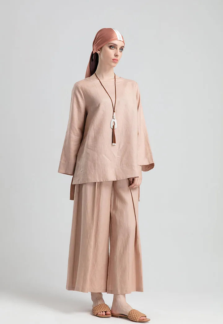 Linen Wide Leg Pants - Solid Color