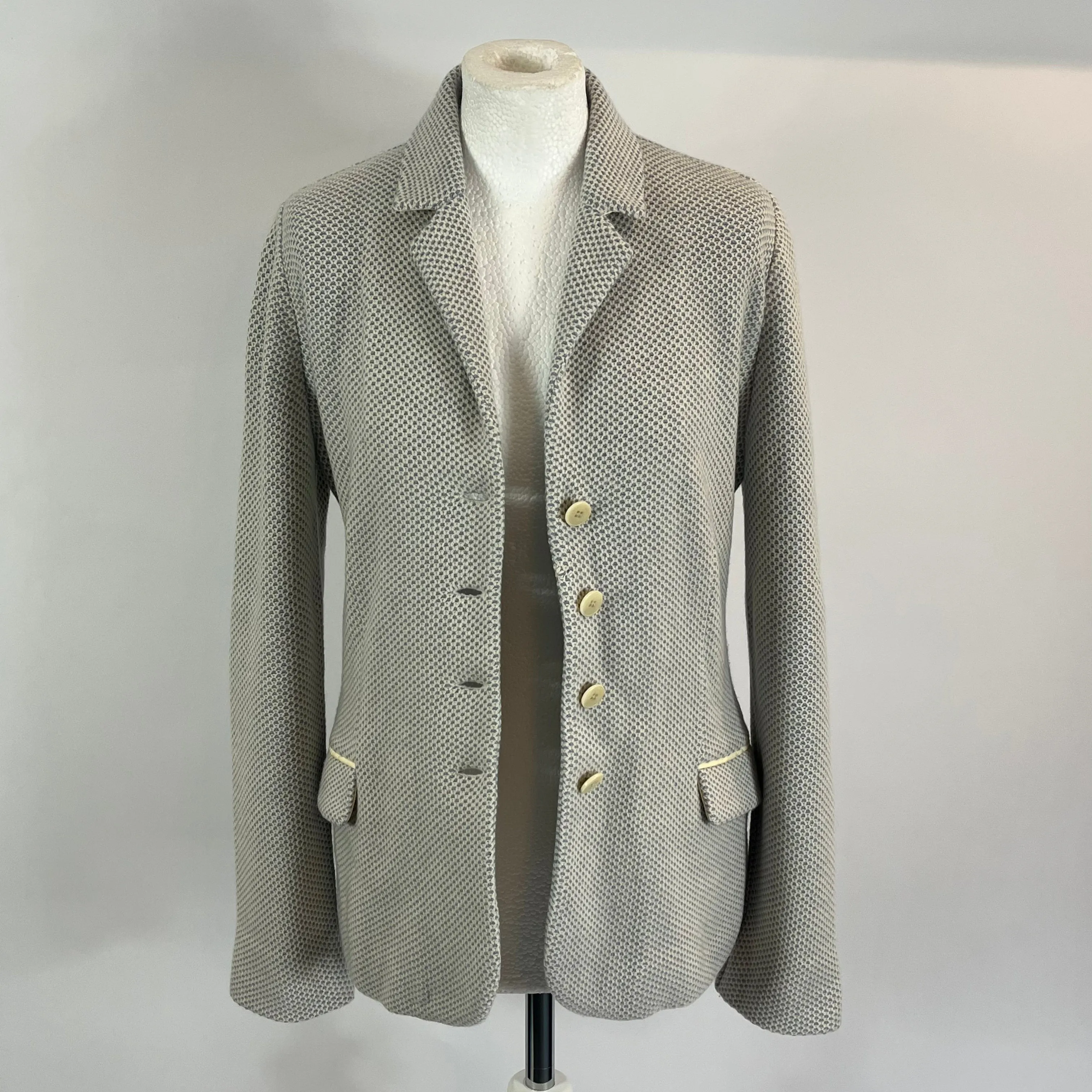 Loro Piana baby cashmere jacket in pale blue and ecru knit size S.