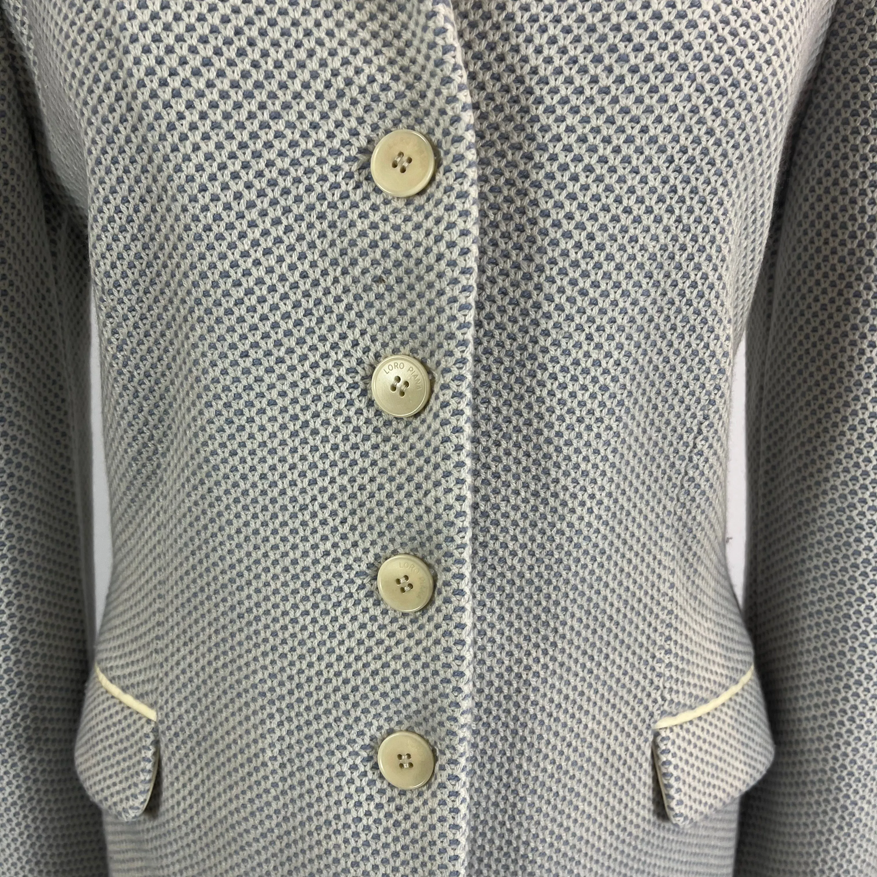 Loro Piana baby cashmere jacket in pale blue and ecru knit size S.