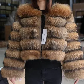 Luxury Winter Natural Fox Raccoon Fur Jacket