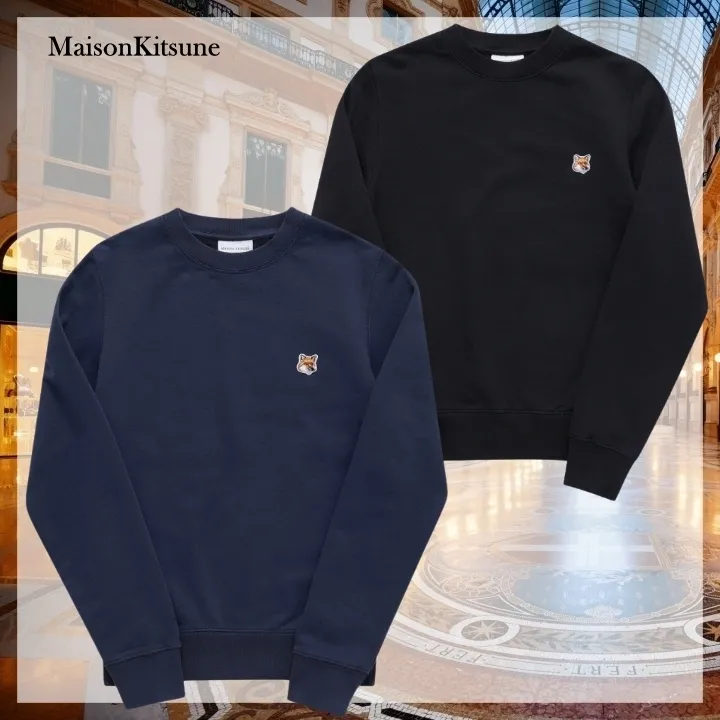 Maison Kitsune Crew Neck Long Sleeves Animal Print Cotton