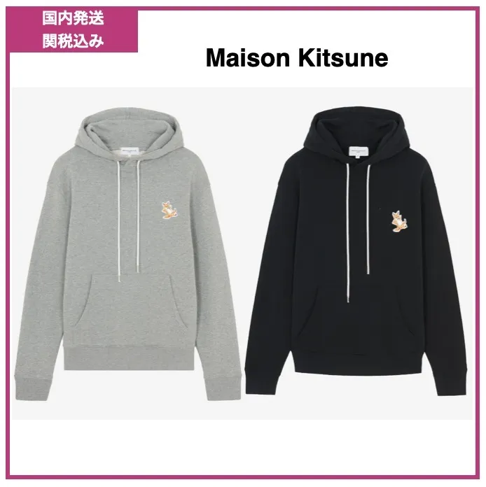 Maison Kitsune - Street Style Long Sleeve Plain Cotton Logo Designers