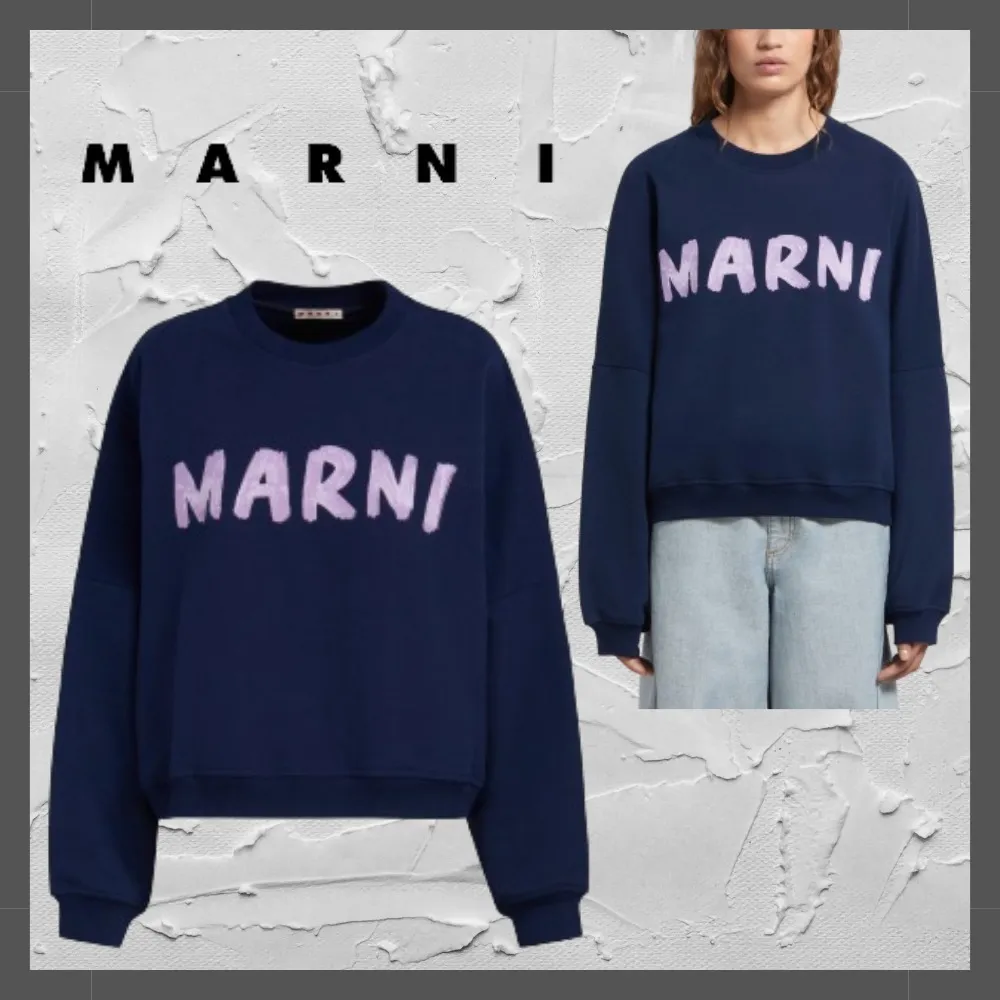 MARNI Crew Neck Long Sleeves Street Style Cotton Logo T-Shirt