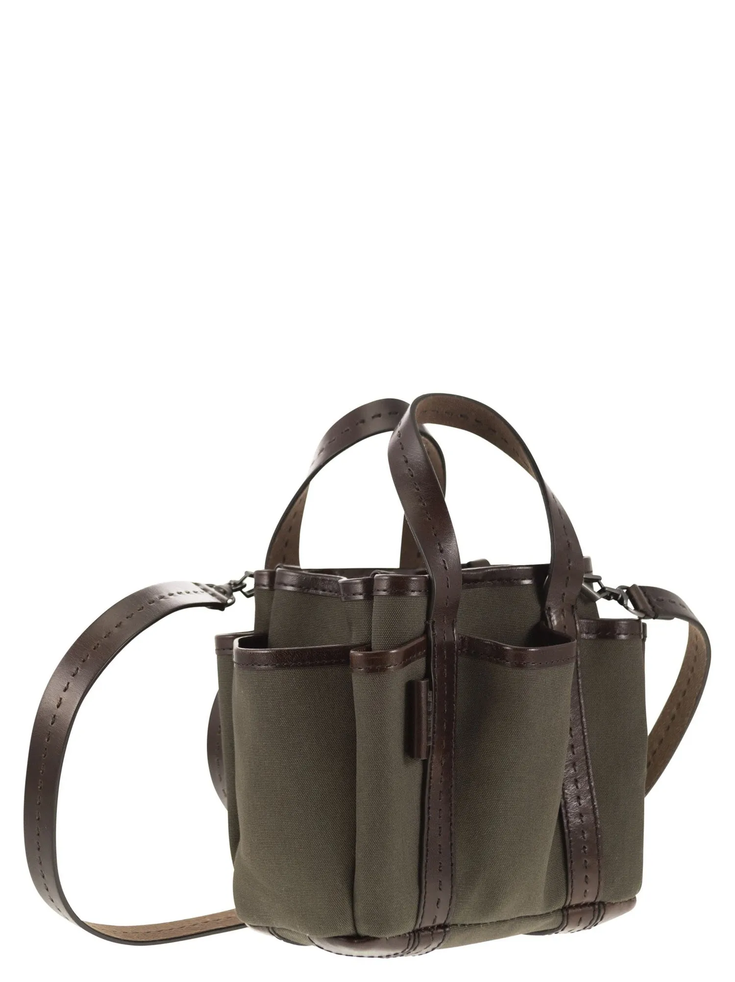 Max Mara    Max Mara Gardenca Basxs Giardiniera Mini Canvas And Leather Tote Bag