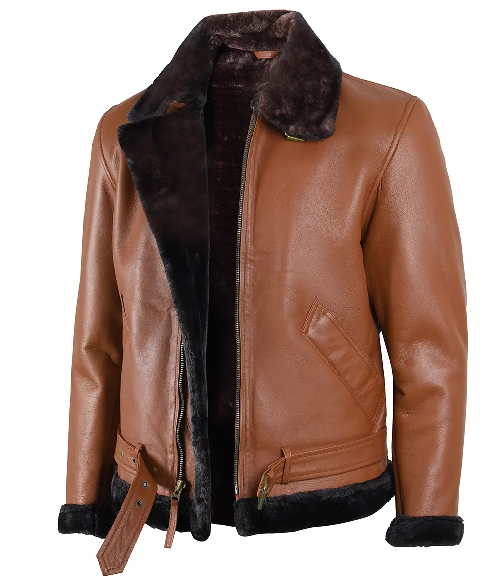 Men's Cognac Brown Shearling Leather Jacket