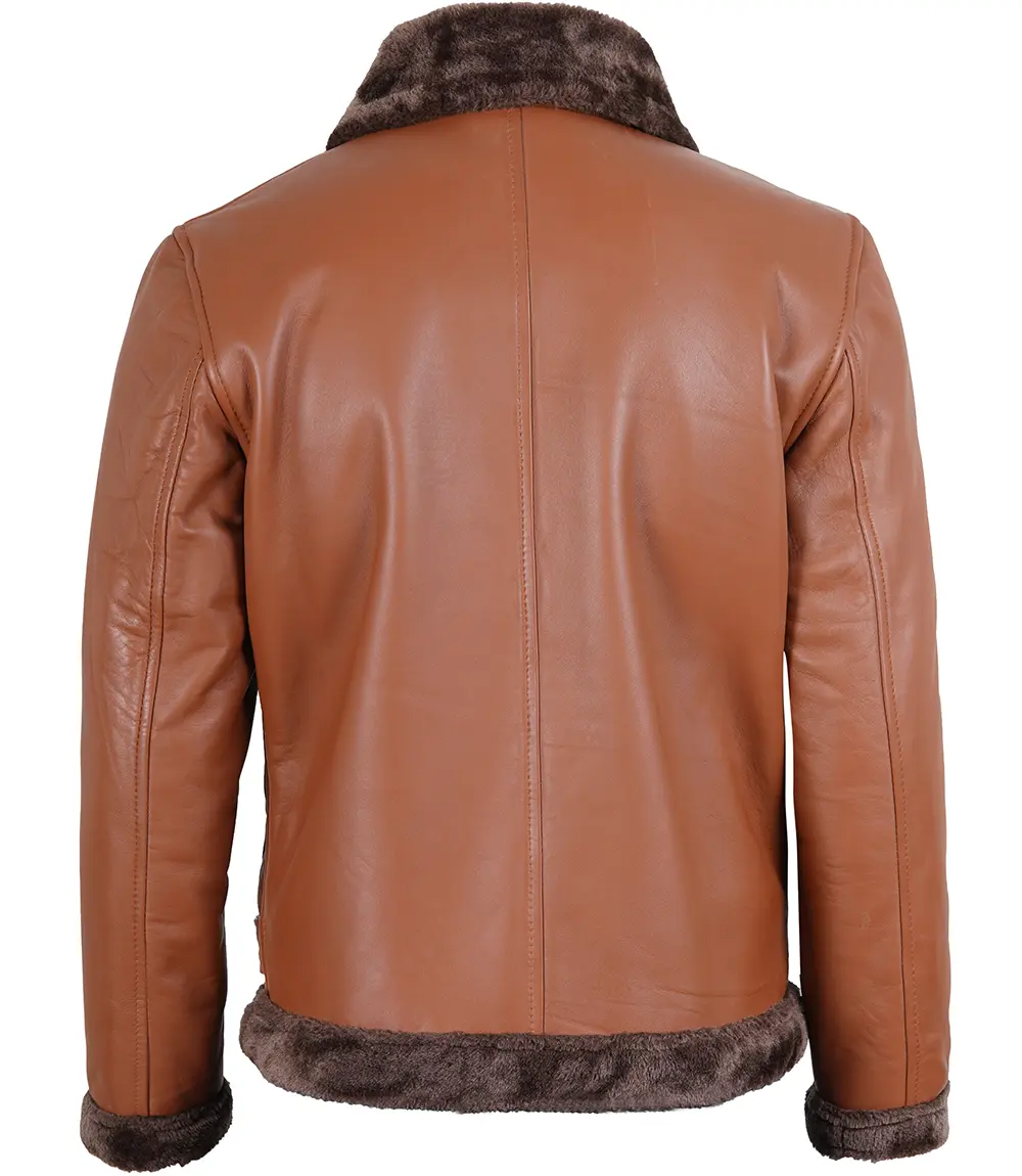 Men's Cognac Brown Shearling Leather Jacket