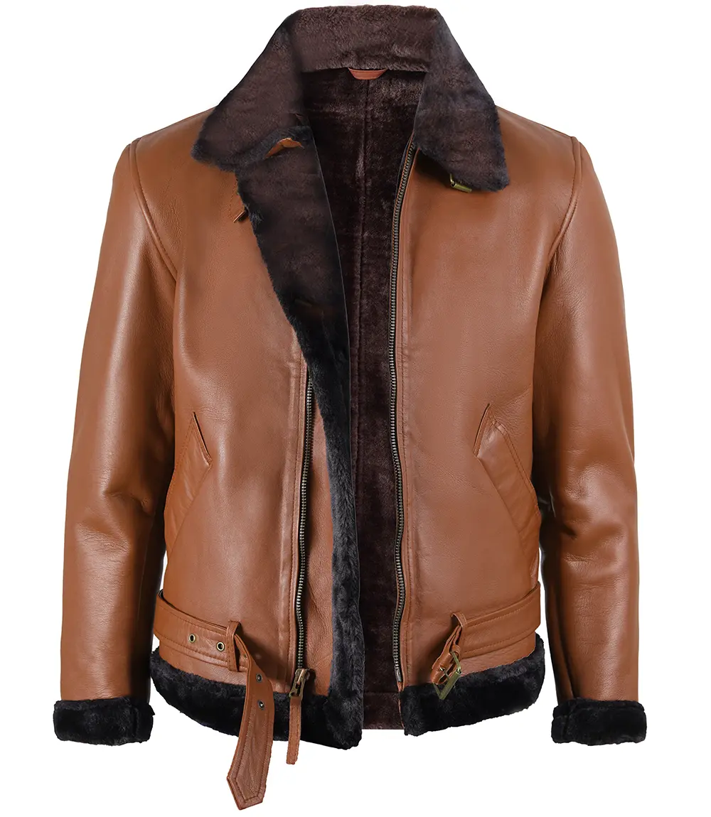 Men's Cognac Brown Shearling Leather Jacket