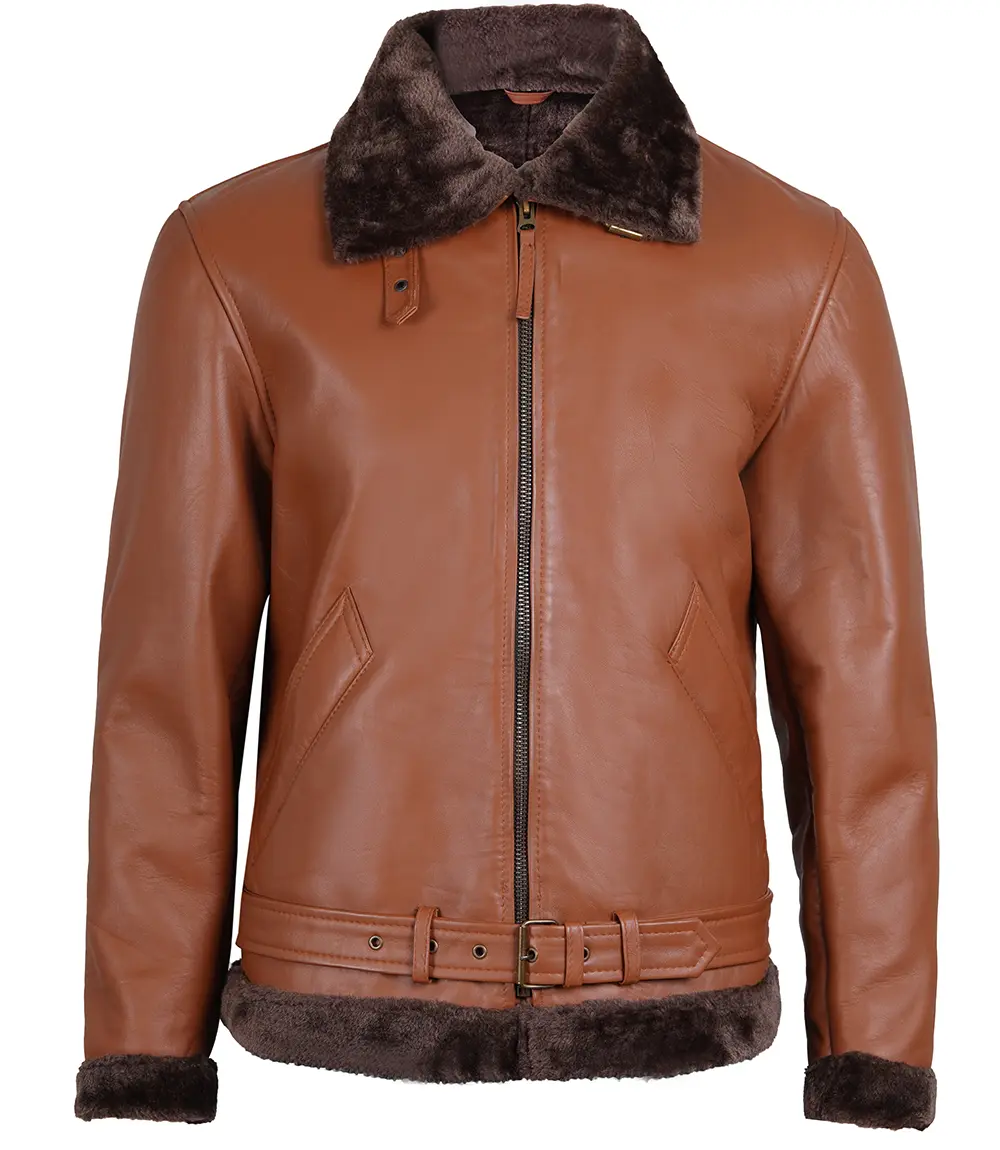 Men's Cognac Brown Shearling Leather Jacket