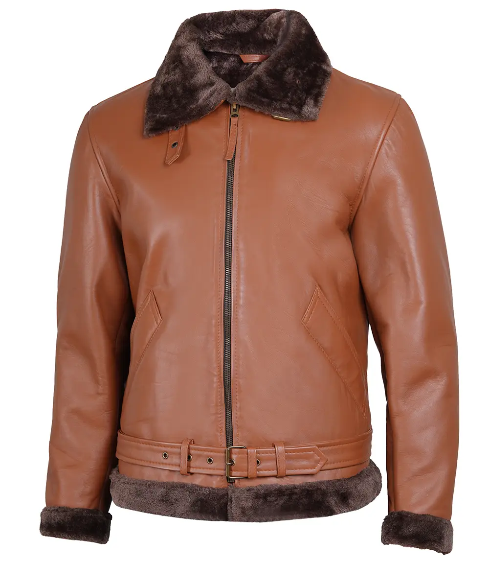 Men's Cognac Brown Shearling Leather Jacket