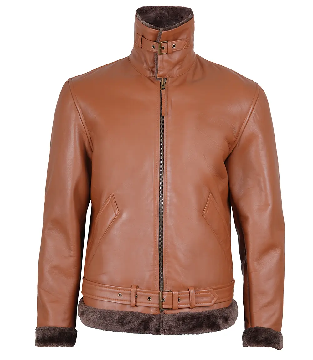 Men's Cognac Brown Shearling Leather Jacket