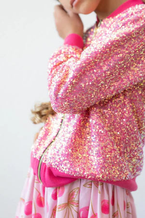 Mila Rose Sequin Girls Bomber Jacket - Hot Pink