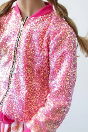 Mila Rose Sequin Girls Bomber Jacket - Hot Pink