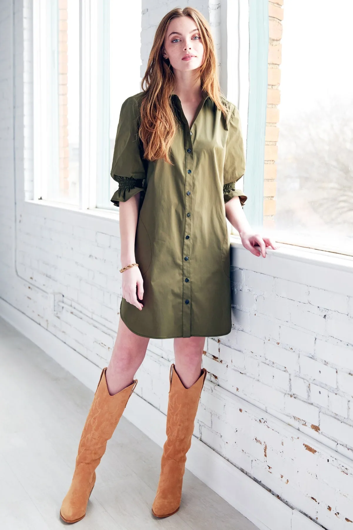 Miller Black Weathercloth Puff Sleeve Shirt Dress