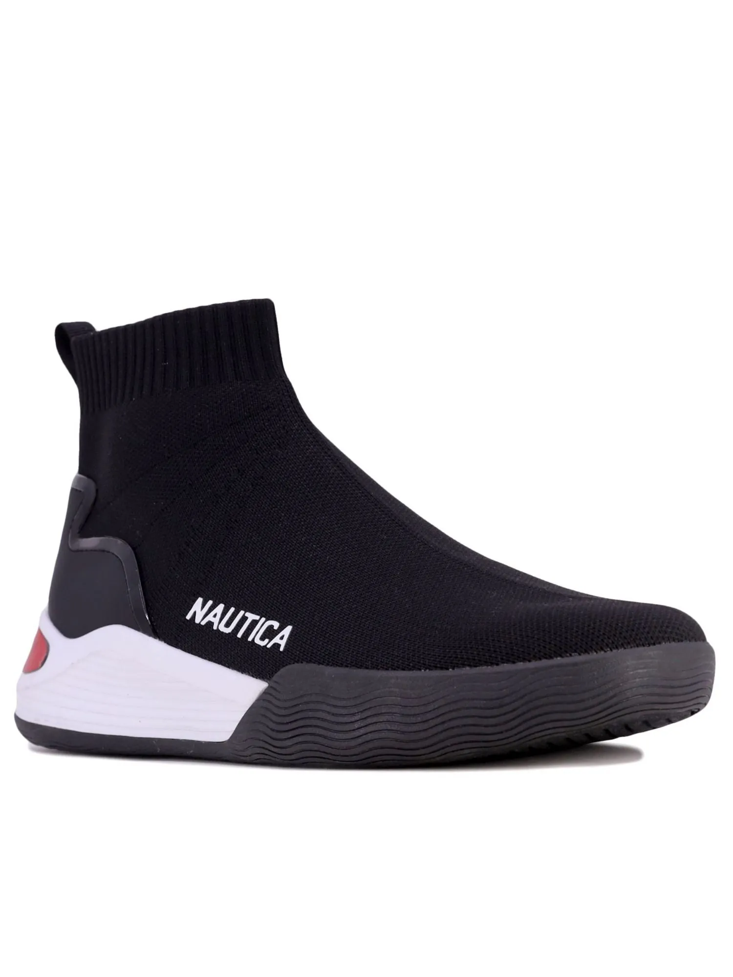 NAUTICA Black Mixed Media Logo Heel Pull-Tab Stretch Willym 3 Almond Toe Slip On Sneakers Shoes