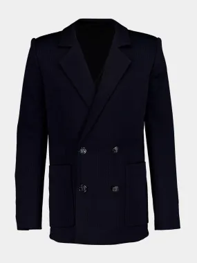 Navy Double-Breasted Monogram Blazer