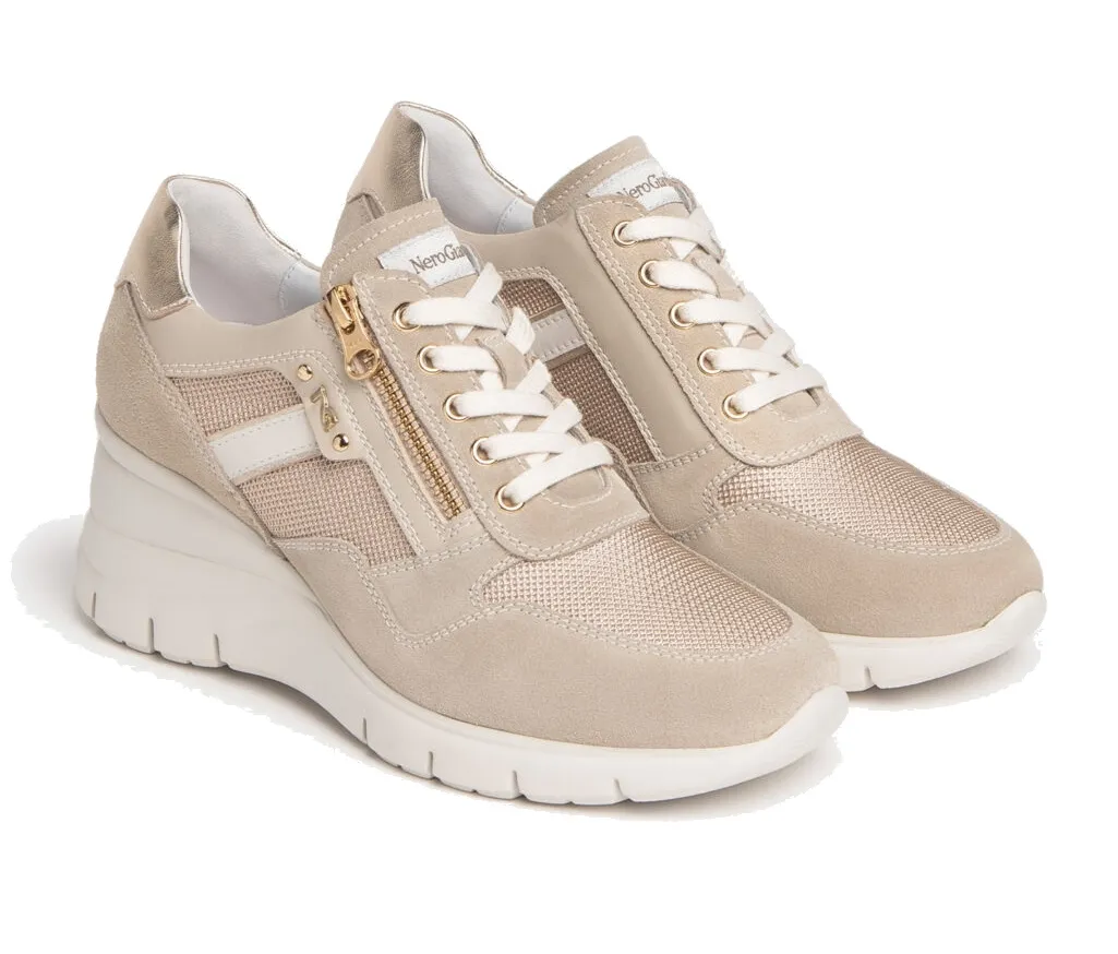 Nerogiardini Ivory Velour Sneakers - T.Dragon Avorio 612, Sauvage Zip+Lacci - E306462D/702