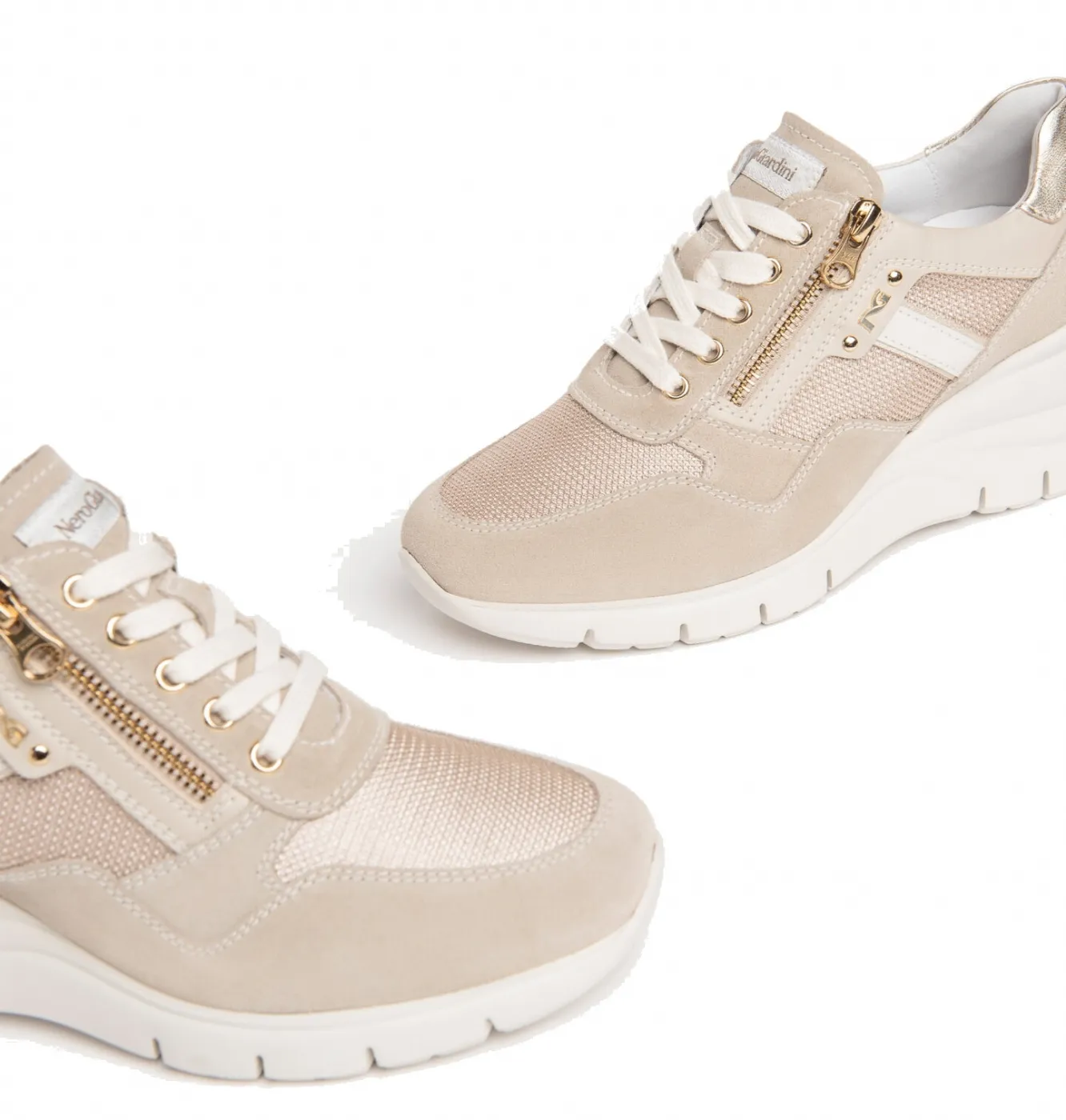 Nerogiardini Ivory Velour Sneakers - T.Dragon Avorio 612, Sauvage Zip+Lacci - E306462D/702