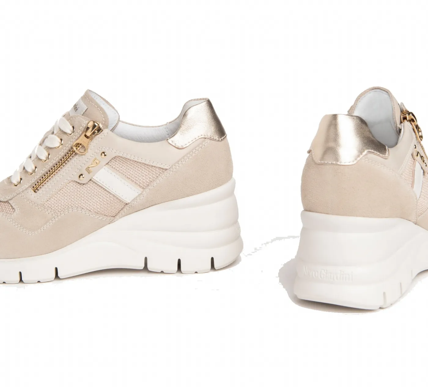 Nerogiardini Ivory Velour Sneakers - T.Dragon Avorio 612, Sauvage Zip+Lacci - E306462D/702