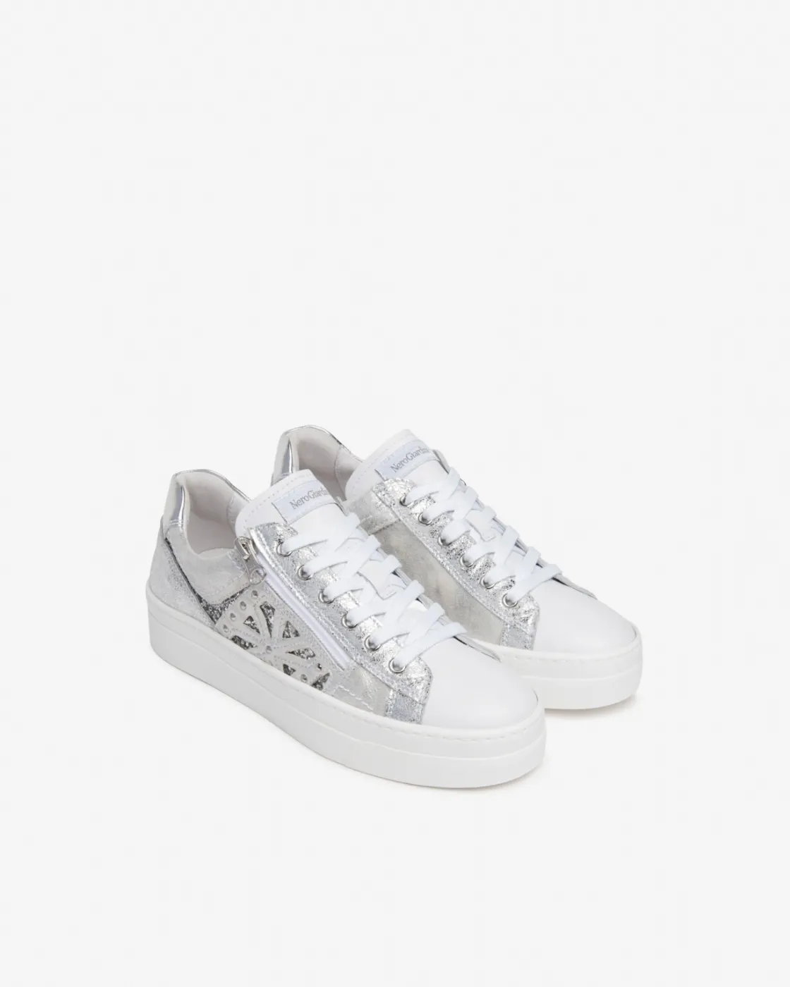 NEROGIARDINI White Sneakers with Zip and Laces - E409930D/707