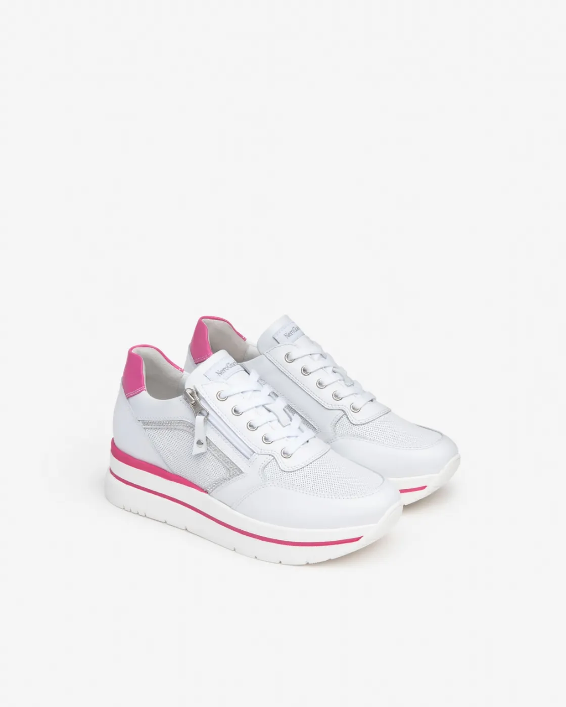 Nerogiardini women's leather and suede white sneakers E409830D/707.