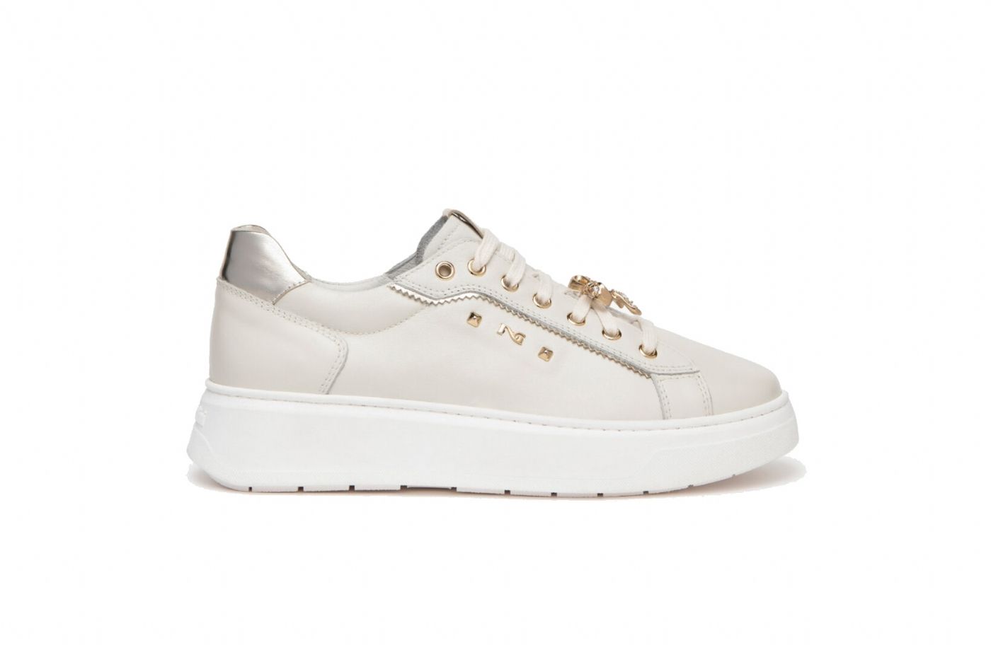 Nerogiardini women's leather sneakers, bone color, model E409975D/713