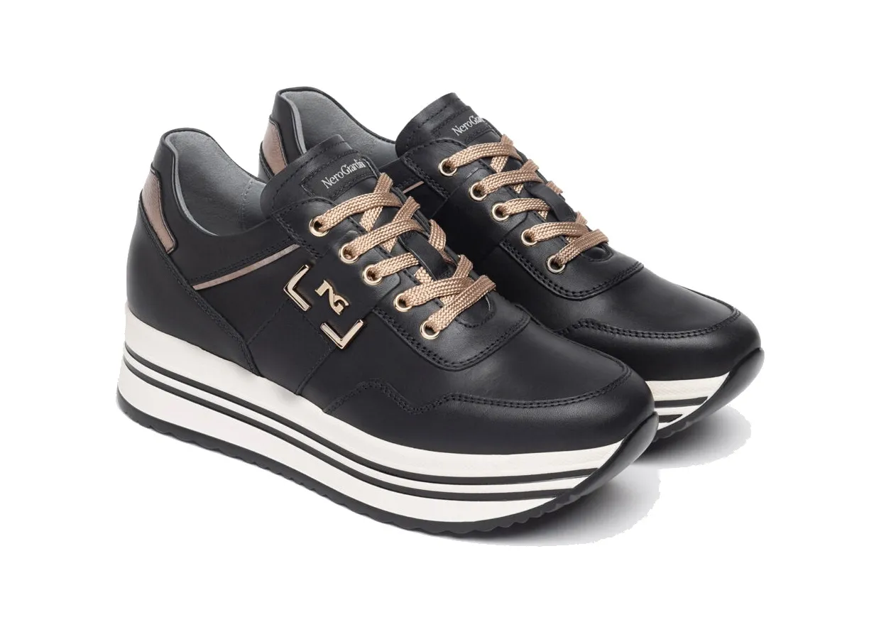 Nerogiardini women's leather sneakers in black (model I308380D/100).