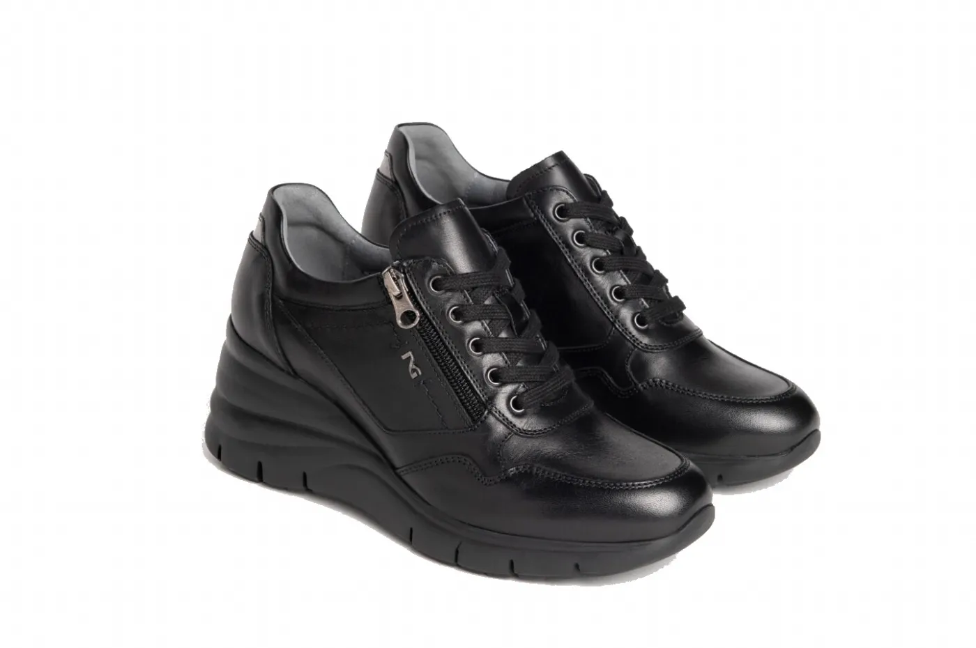 Nerogiardini women's leather sneakers in black with a 6cm heel - I205150D/100.