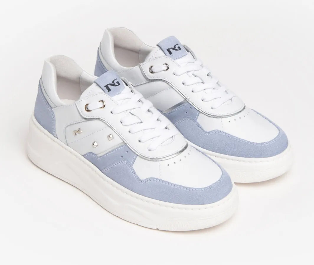 Nerogiardini women's sneakers in blue velvet with white and silver details E306563D/623.