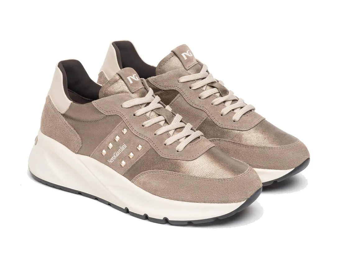 Nerogiardini Women's Sneakers in Suede, Fabric, and Leather Taupe (I308335D/501)