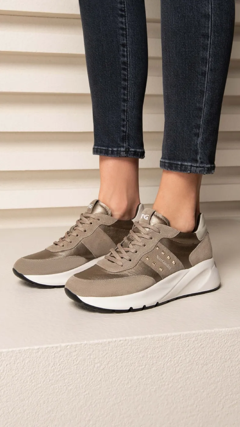 Nerogiardini Women's Sneakers in Suede, Fabric, and Leather Taupe (I308335D/501)