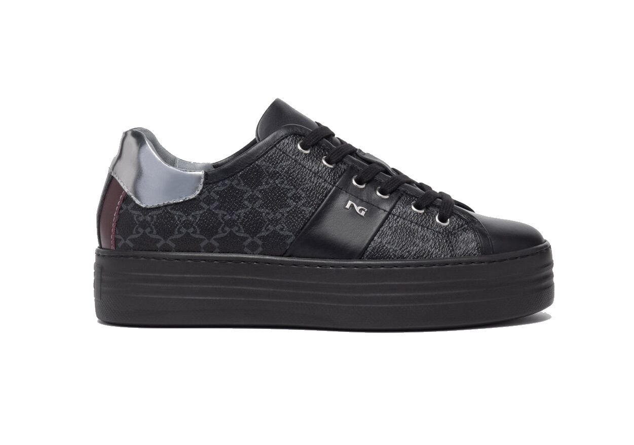 Nero/Grey Leather Women's Sneakers - I308420D/100