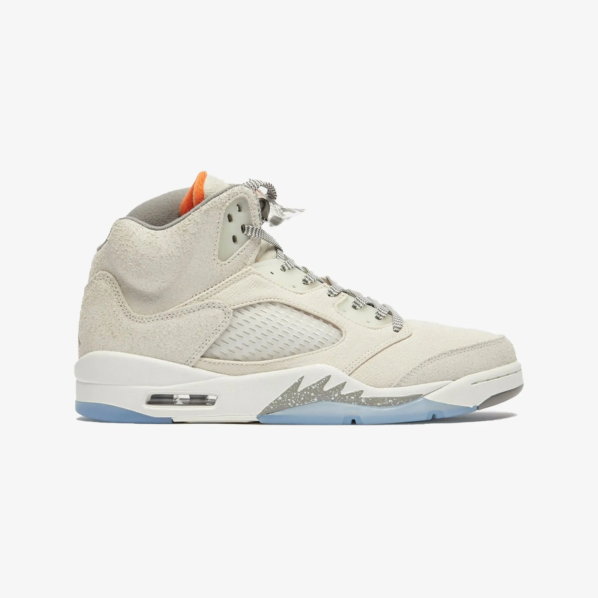 Nike Air Jordan 5 Retro SE Craft in Light Orewood Brown, Safety Orange, and Flat Pewter.