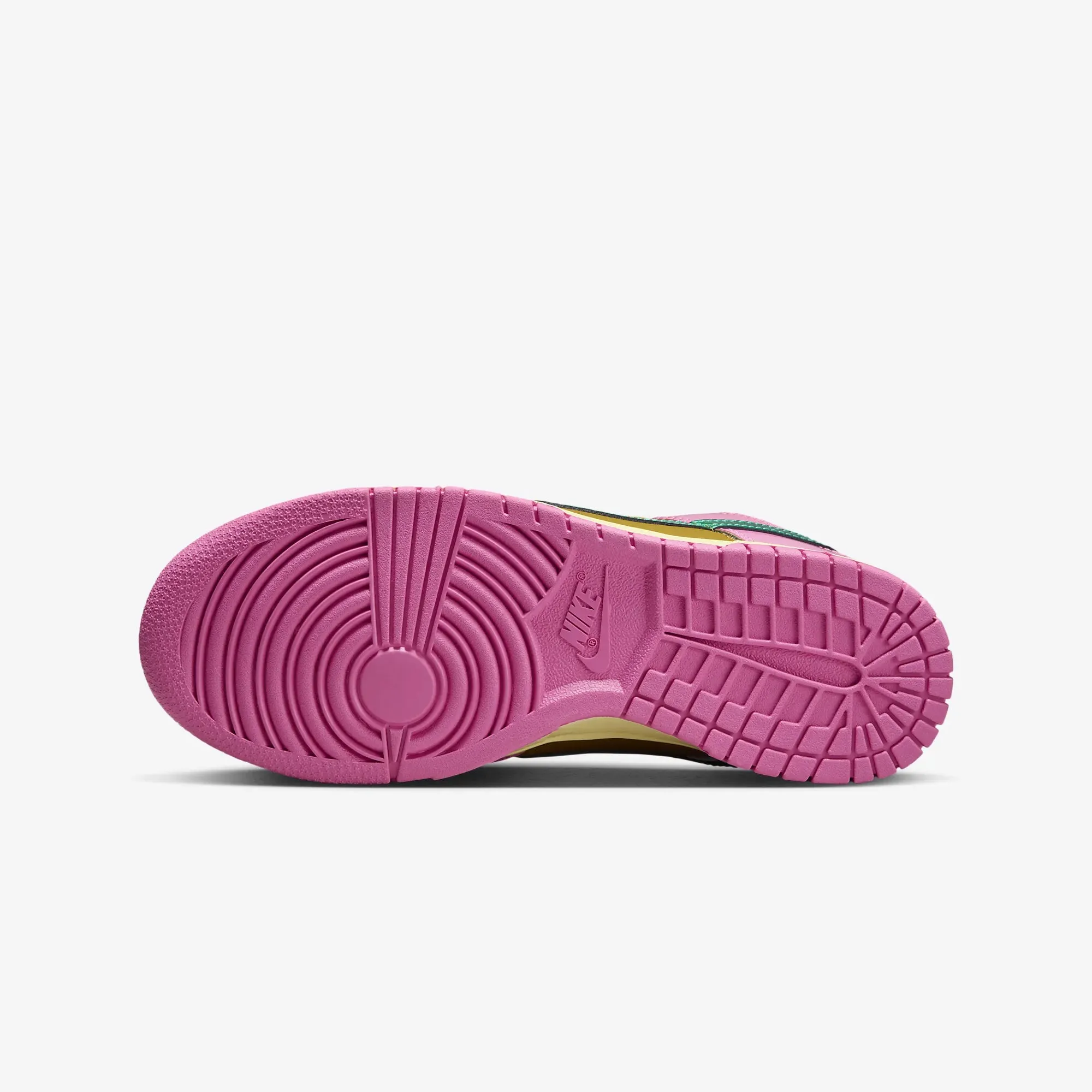 Nike women's Dunk Low X Parris Goebel sneakers in playful pink and multi-color bronzine