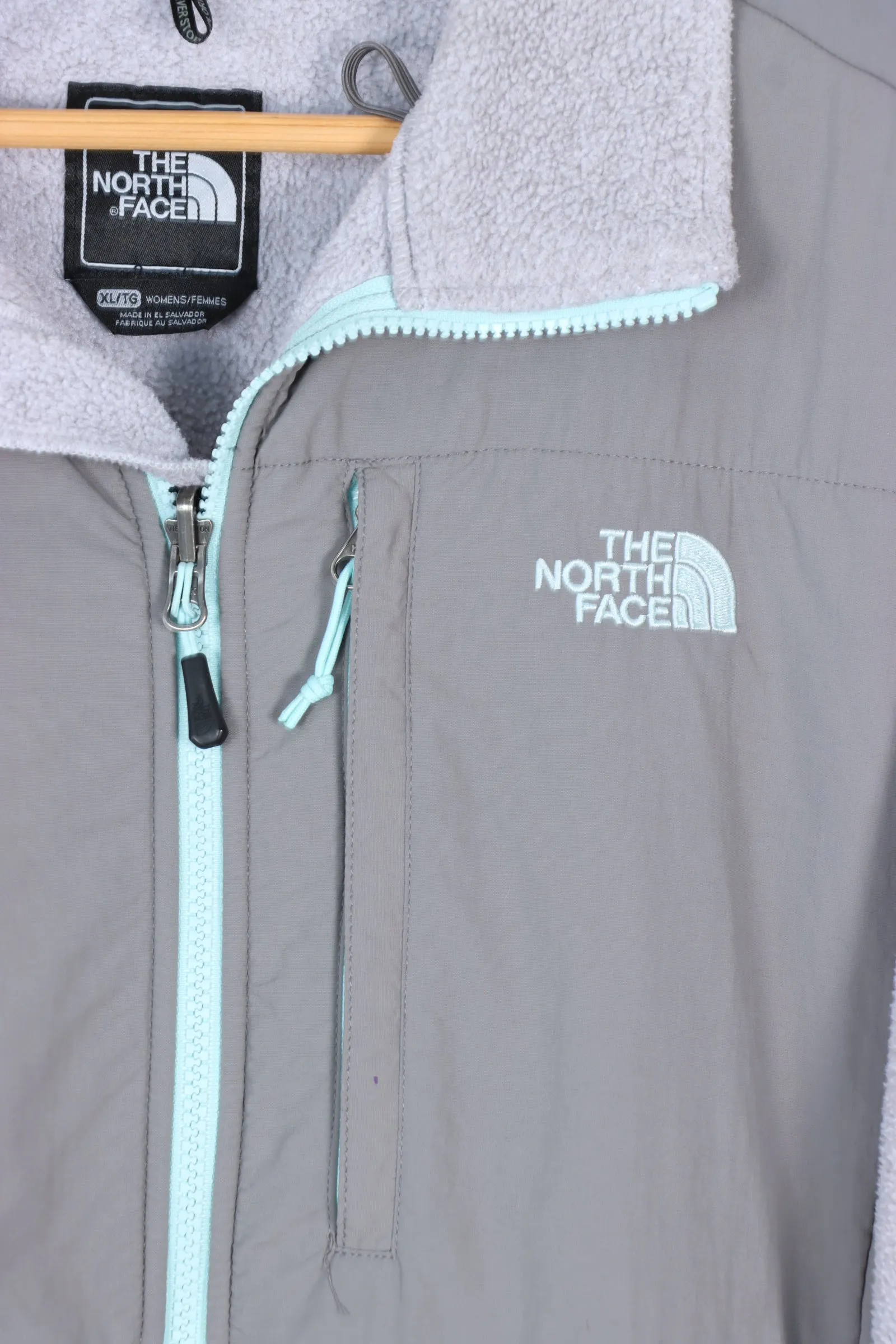 North Face Grey Teal Panel Fleece Jacket Women's XL