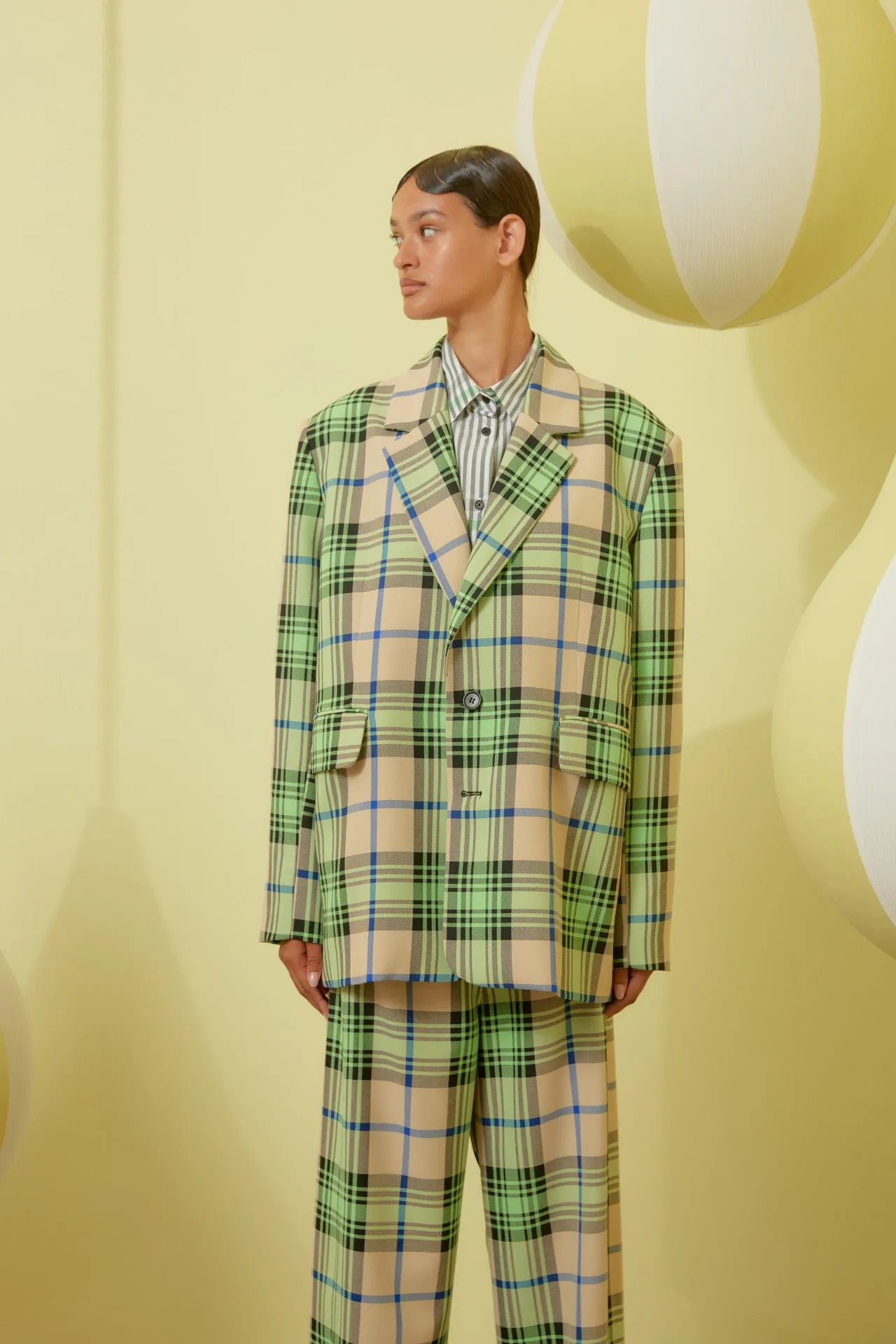 Note Blazer  - Mint Beige Checks