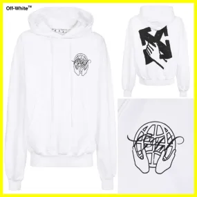 Off-White Long Sleeves Cotton Logo Hoodies | Street Style