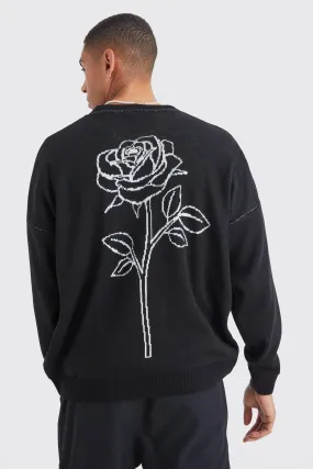 Oversized Line Graphic Rose Knitted Sweater